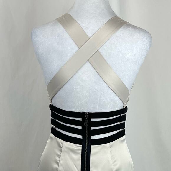 Max & Cleo Cream Black Satin Dress Size 2 - Picture 6 of 15